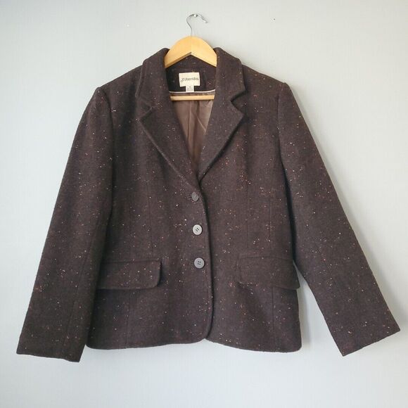 St. Johns Bay Brown Long Sleeve Waist Length Wool Blend Tweed Jacket Womens 12 - Picture 8 of 8